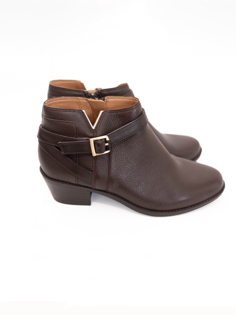 Vionic Farrah - Chocolate Ganache Leather Buckle Ankle Boots